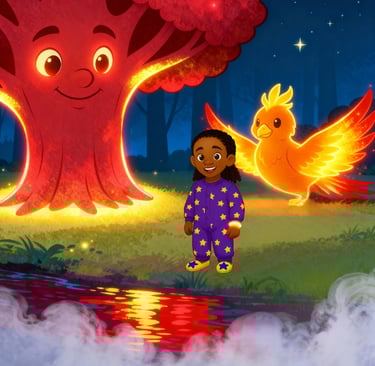 Xyla and Xenya standing in Norriewood in front of Xoria in crimson form