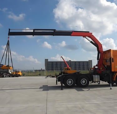 Folding Boom Truck Mounted Crane being lifted and tested