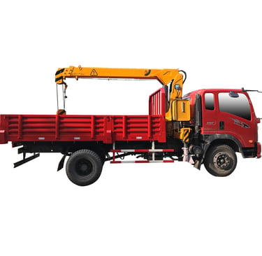 Red truck equipped with 4 ton telescopic crane