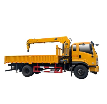  Yellow truck with 6.3 ton telescopic crane and 4 section arms.
