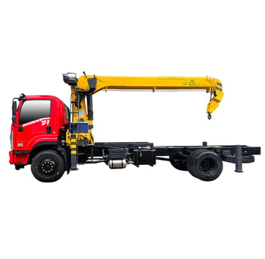 showcases an 8-ton telescopic boom truck mounted crane with 4 section arms.