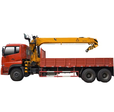 A 10 ton Telescopic Boom Truck Mounted Crane with 4 section arms on a white background.
