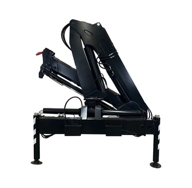 Hydraulic arm on black crane, 6.3 Ton Knuckle Boom Crane, 6300 kg lift capacity, 8.2-meter reach.
