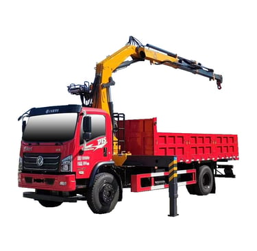 A white background showcases a 12 Ton Knuckle Loader Crane. Its standout feature is the articulating arm resembling a knuckle