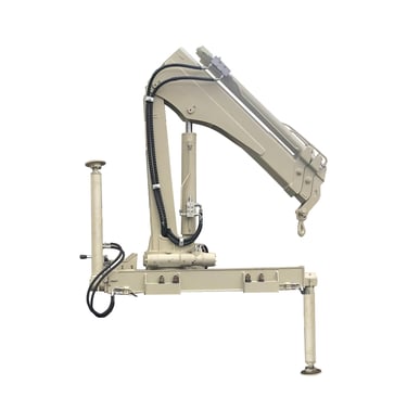 A 1-ton knuckle boom crane with a hydraulic arm and cylinder, used as a mini loader crane.