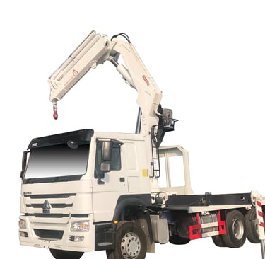 A crane truck, specifically a 14 Ton Knuckle RC Truck-mounted Crane, on a white background.