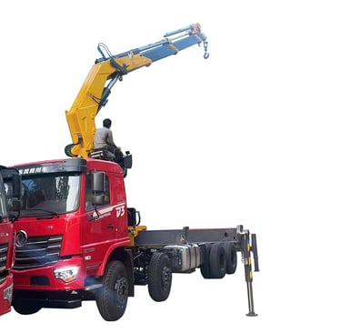 Image of a crane truck with a 16 Ton Knuckle Lorry Loader Crane on white background.