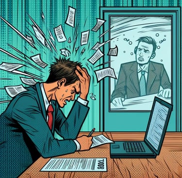 a man in a suit is sitting at a desk with papers and papers