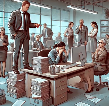 a man in a suit and tie standing in front of a desk with a laptop