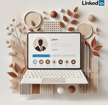 a laptop computer sitting on a desk with a linked linked linkedin