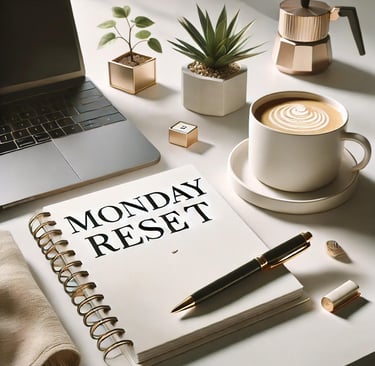 a notebook with a notebook and a cup of coffee