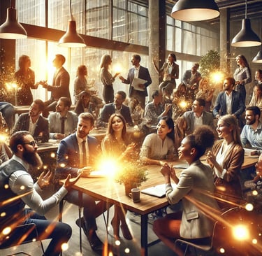 a group of people sitting at a table with sparklers