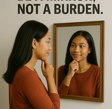 a woman looking at herself in the mirror