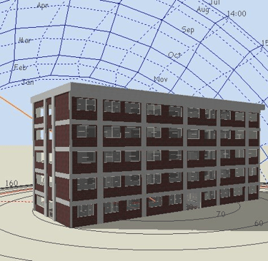A school building modelled using a computer model that shows energy use and light levels throughout