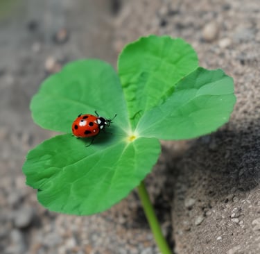 Trèfle à quatre feuilles avec une coccinelle