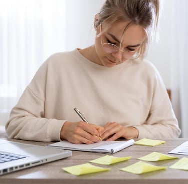 Woman taking a test. 