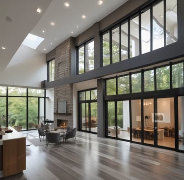 A close-up view of a large architectural structure featuring a complex, white lattice framework made of intersecting beams. The structure is set against a clear blue sky, with cables providing additional support. The design is both intricate and minimal, showcasing engineering precision.