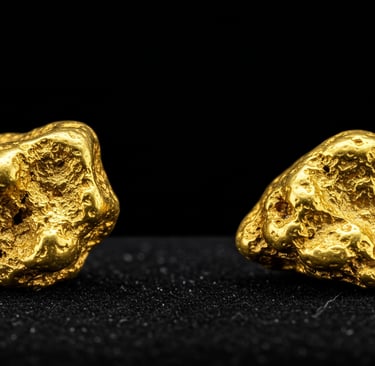 two gold nuggies with a black background