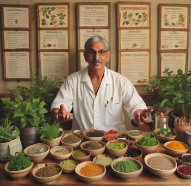 The image features the word 'NATURAL' spelled out with Scrabble tiles placed on top of a background filled with colorful illustrations and text about herbal remedies. The background contains drawings of plants like lavender and other herbs, alongside descriptions of their benefits, such as calming, uplifting, and treating various ailments.
