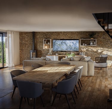 Rendu 3D salle à manger rustique et moderne – BenRaff Studio