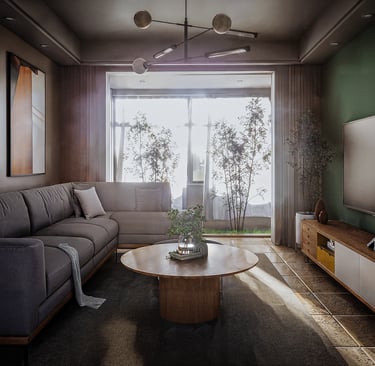 a living room with a couch and a television