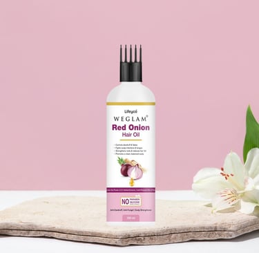 WeGlam Red Onion Hair Oil for hair fall control and stronger roots with herbal formulation