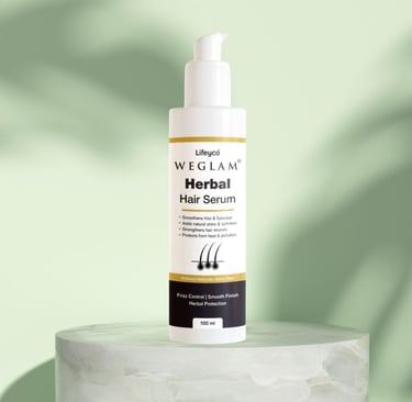 Weglam Herbal Hair Serum to reduce frizz and add shine using plant-based ingredients