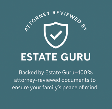 Estate Guru badge indicating attorney-reviewed living trusts and certified estate planning services 