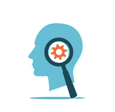 a person's head with a magnifying glas representing a vision icon