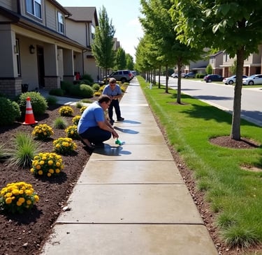 2 men are assessing the concrete sidewalk