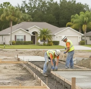 Professional concrete contractor team working on a walkway leading to the driveway driveway in Apopka, Florida.