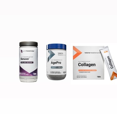 Productos antienvejecimiento y recuperación de 4Life: AgePro, Renuvo y Collagen para energía celular