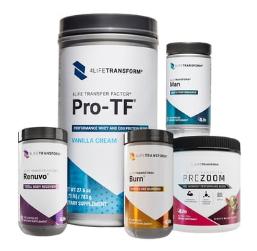 Suplementos 4Life Pro-TF y Man para aumentar masa muscular, energía y vitalidad masculina.