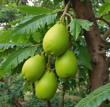 a bunch of fruit hanging from a tree
