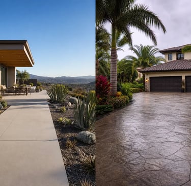 Concrete driveway and patio comparison between Davis CA dry climate and Fort Myers FL humid tropical climate