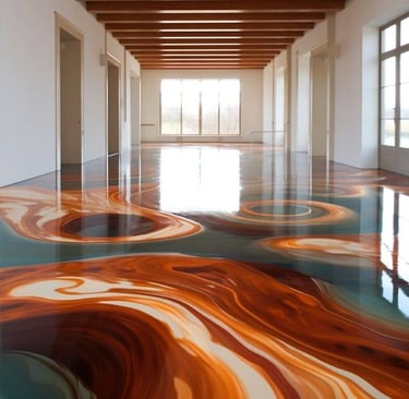 a hallway with an epoxy decorative flooring