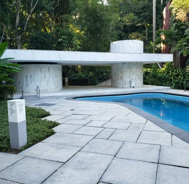 a pool with a concrete structure 