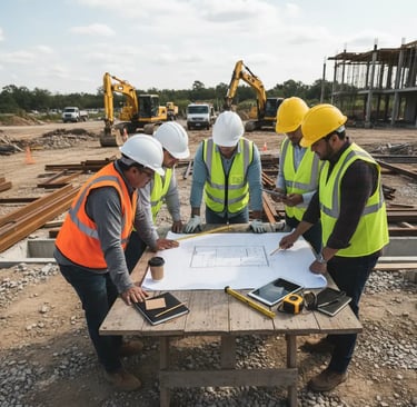 a group of construction workers having a meeting