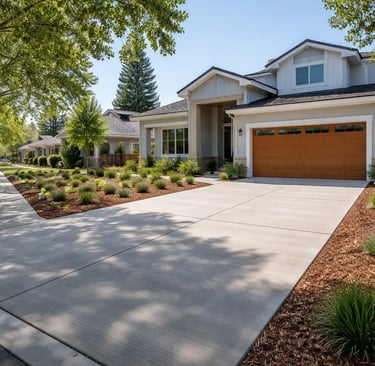 a new broom-finish driveway at a home in Davis, CA