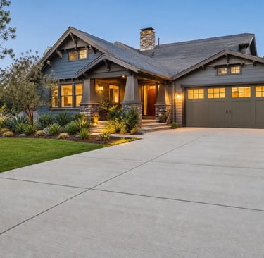 Professional two-car broom finish concrete driveway with clean expansion joints in Davis, CA