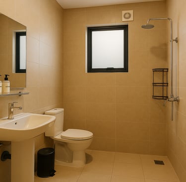 Hostel bathroom with a toilet and a sink