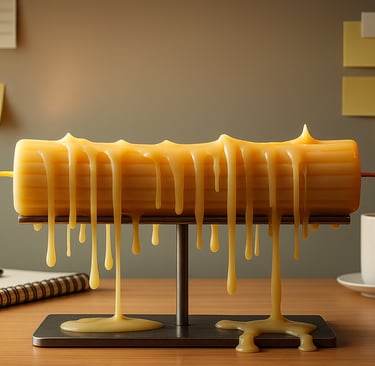 A candle burning at both ends, on a stand in an office.