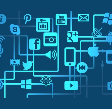 a blue and white graphic of a social media network