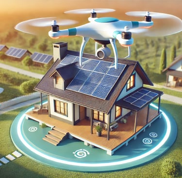 Drohne fliegt über ein Haus in Luxemburg mit Solaranlagen auf dem Dach