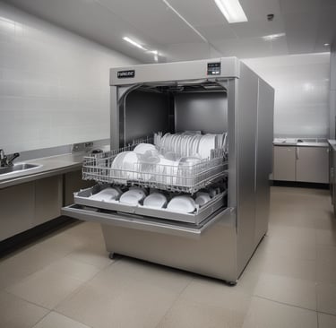 a close up of a washing machine with a reflection of trees in the window