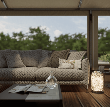 PVCFAB Aluminium pergola with heavy duty roll up all weather PVC covers and curtains outdoor 