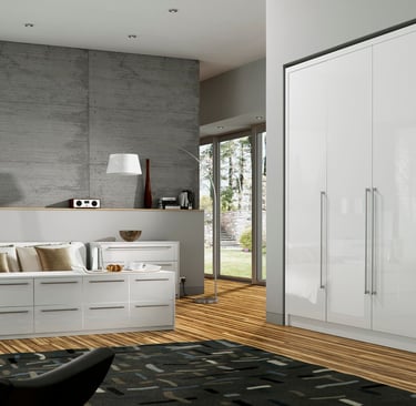 Odyssey modern slab fitted bedroom wardobes and bedside drawers