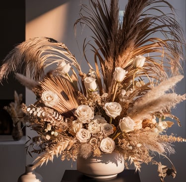 grand bouquet feuilles palmes et pampas