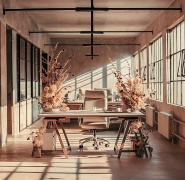 bureau décoration fleurs naturelles