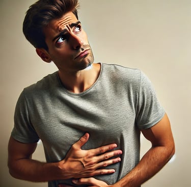 AI generated image - person touching its stomach and thinking